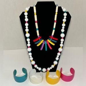 VTG Colorful Chunky Bead Necklaces Enamel Over Metal Cuff Bracelets Lot of 6